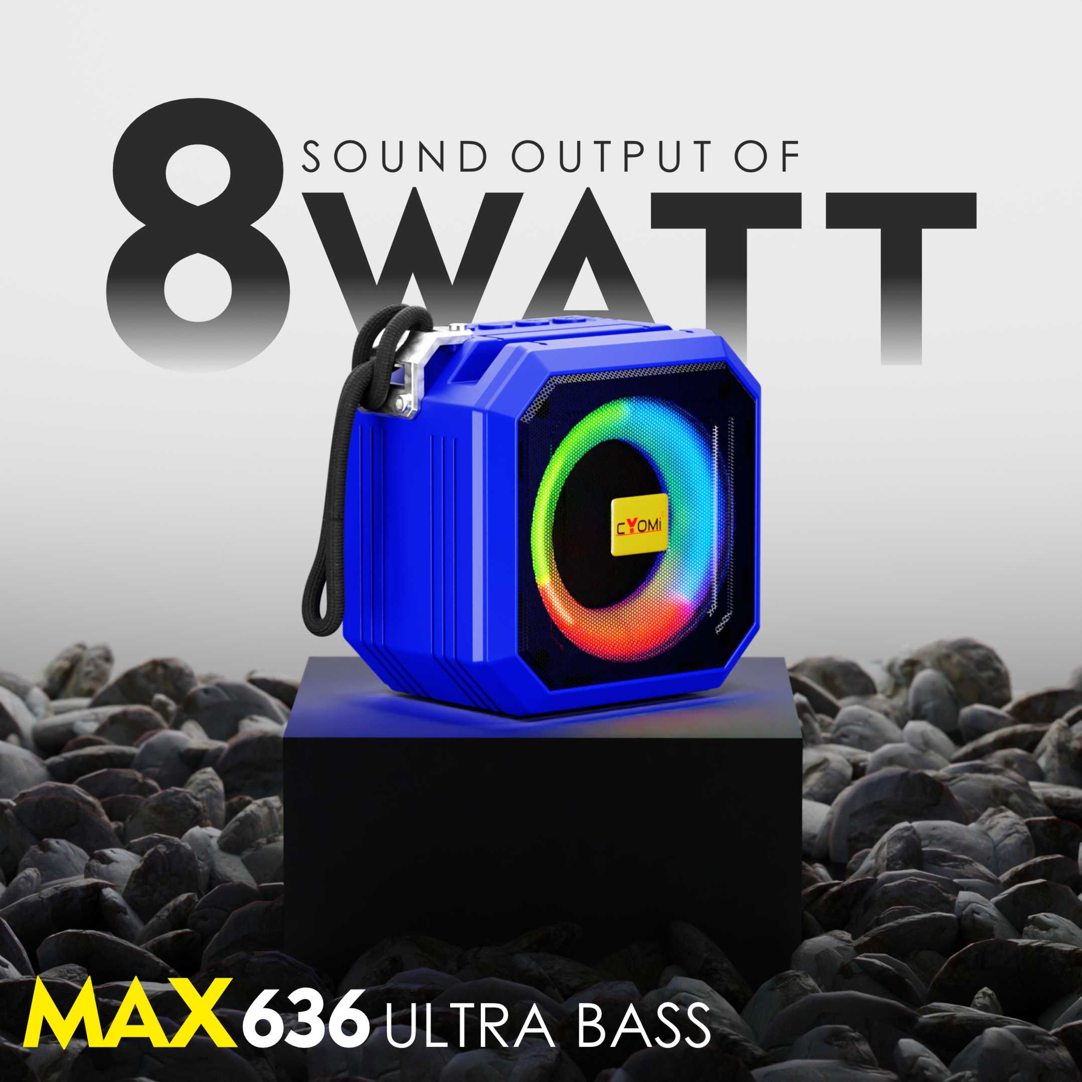 CYOMI 636 Rugged Design Portable Bluetooth Speaker with Ultra Bass 52mm Woofer, 8W Sound, RGB Party Lights, FM/USB/TF Card, 5H Playtime