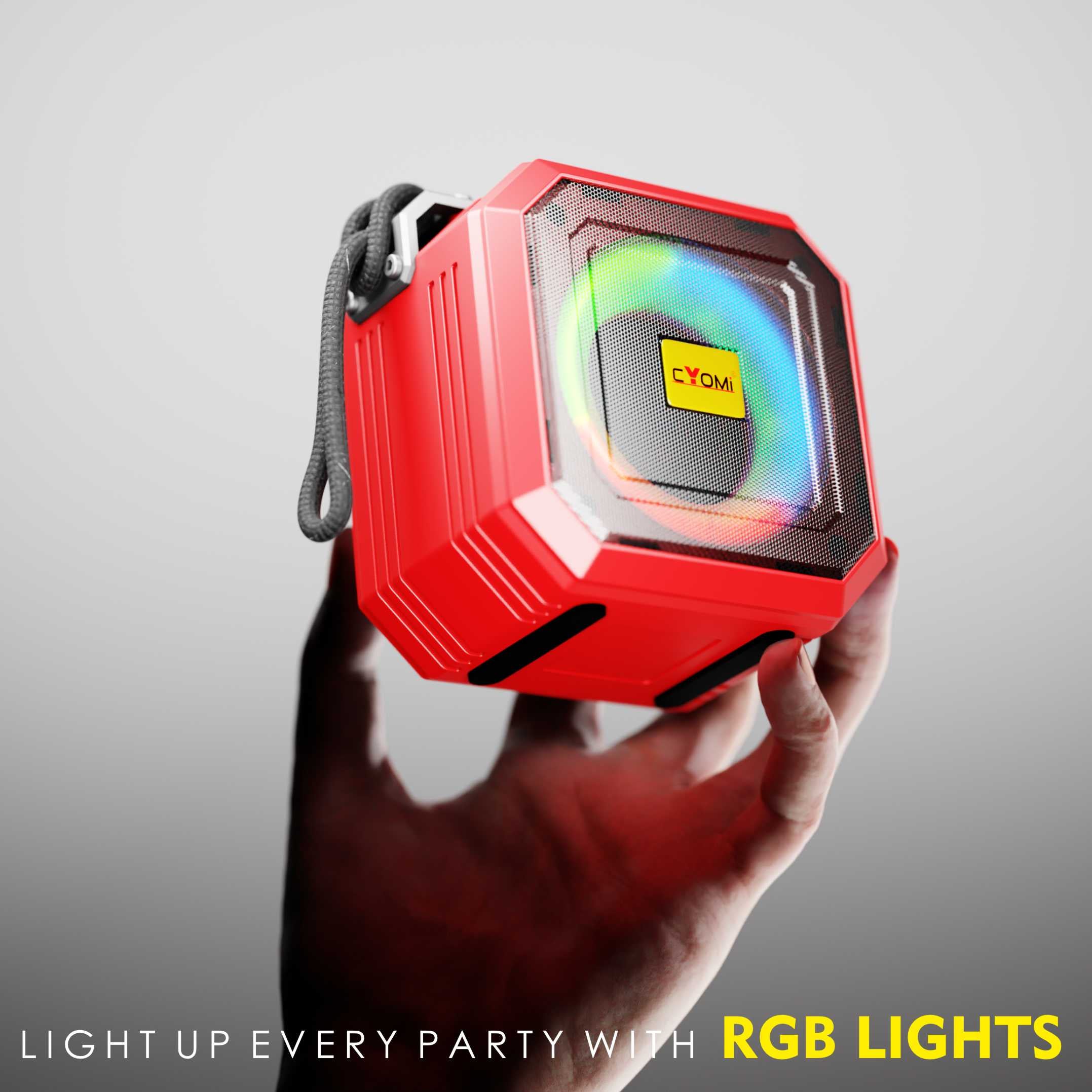 CYOMI 636 Rugged Design Portable Bluetooth Speaker with Ultra Bass 52mm Woofer, 8W Sound, RGB Party Lights, FM/USB/TF Card, 5H Playtime