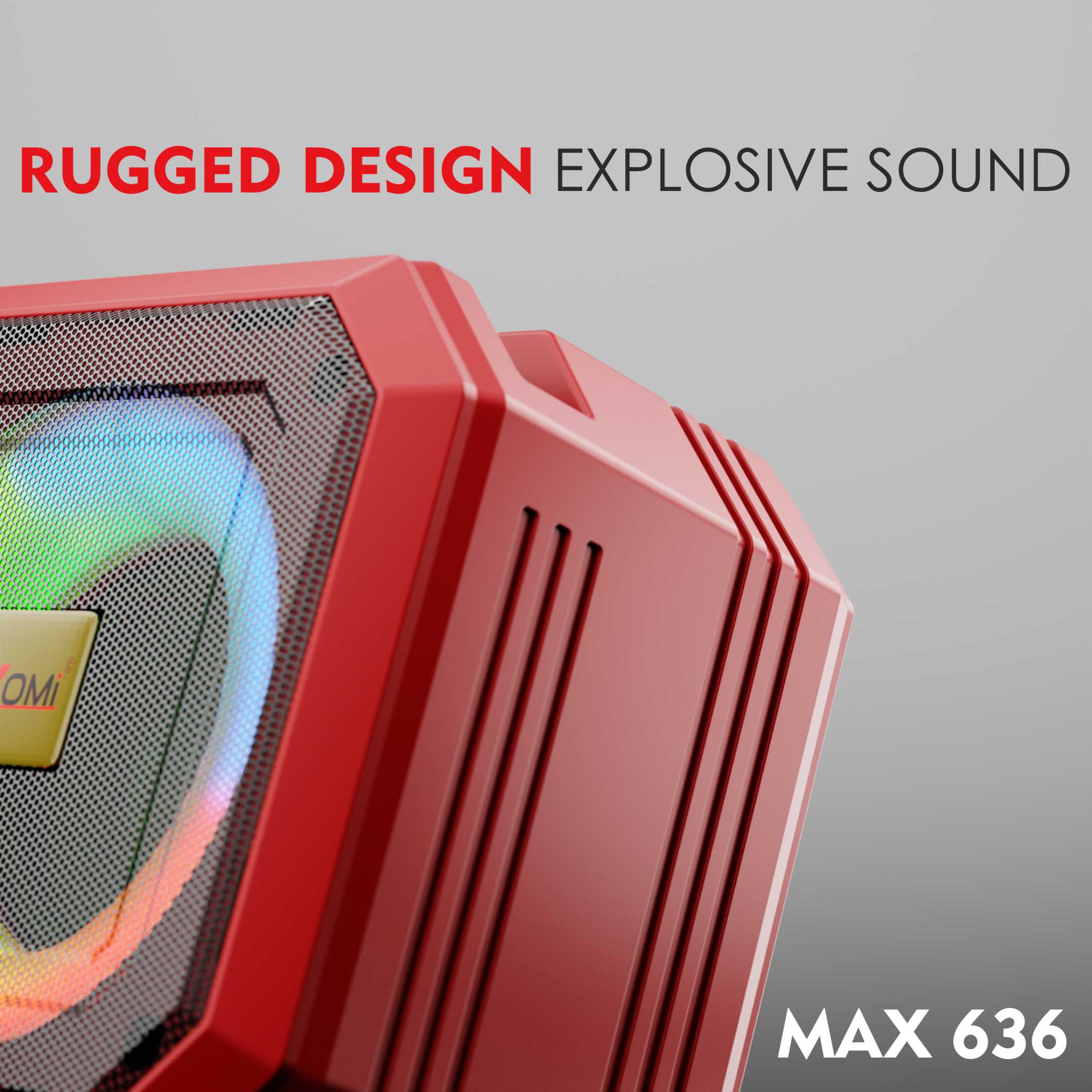 CYOMI 636 Rugged Design Portable Bluetooth Speaker with Ultra Bass 52mm Woofer, 8W Sound, RGB Party Lights, FM/USB/TF Card, 5H Playtime