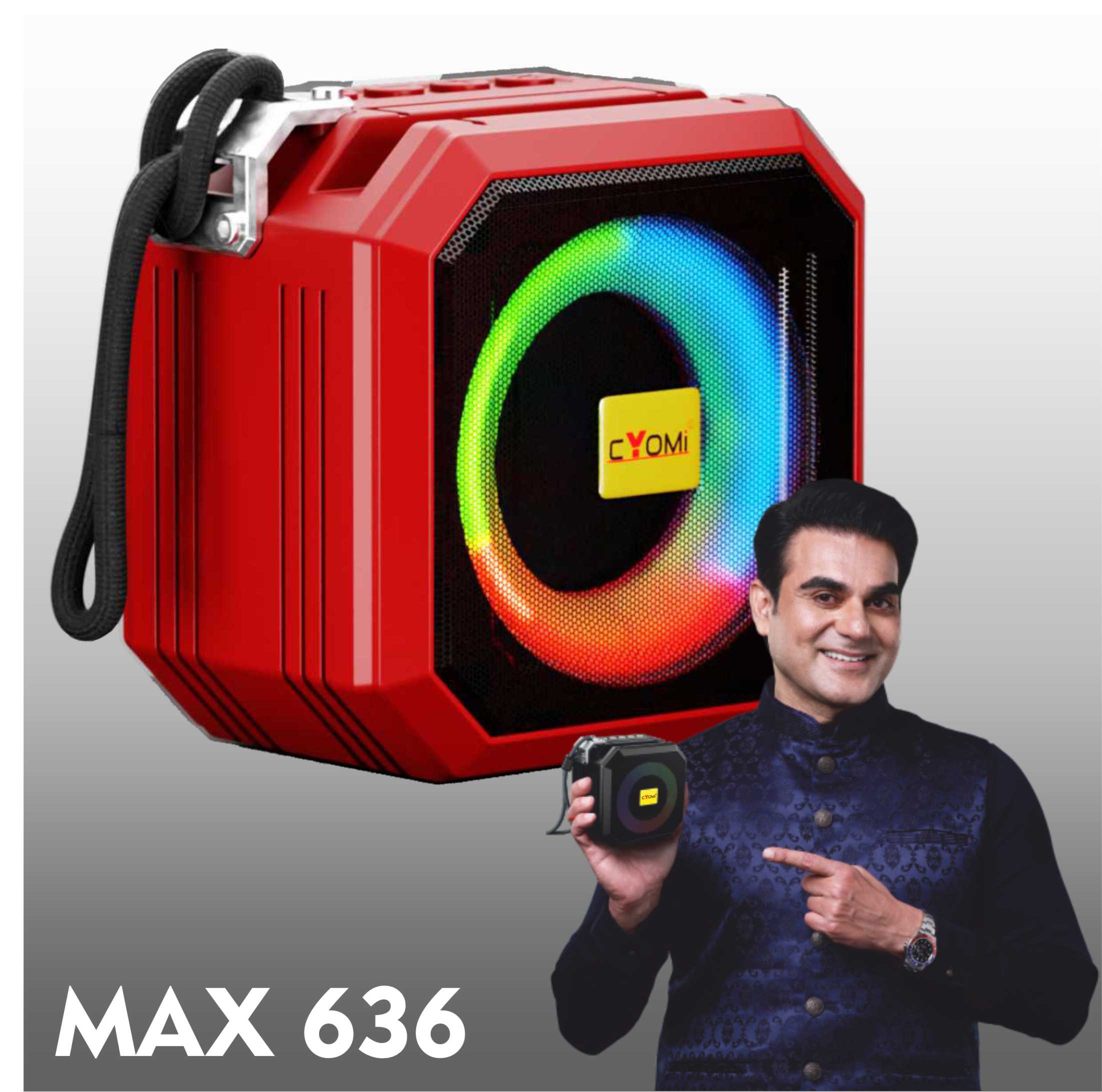 CYOMI 636 Rugged Design Portable Bluetooth Speaker with Ultra Bass 52mm Woofer, 8W Sound, RGB Party Lights, FM/USB/TF Card, 5H Playtime